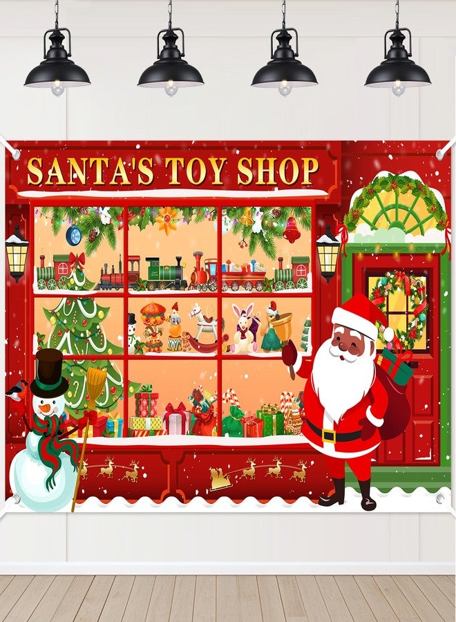 Lecheme Christmas Banner Santa's Toy Shop Backdrop Photo Background Snowman Santa Workshop Christmas Banner Holiday Photo Props Party Decorations - Image 1